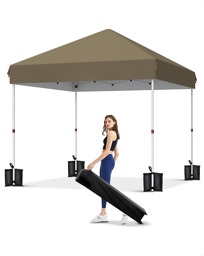 10x10 Pop Up Canopy, Beach Tent with One Push Setup,Outdoor Sun Shade for Events, Parties, Camping,UPF 50+ All Weather Waterproof, Commercial Gazebo with Weight Bags & Wheeled Carry Bag