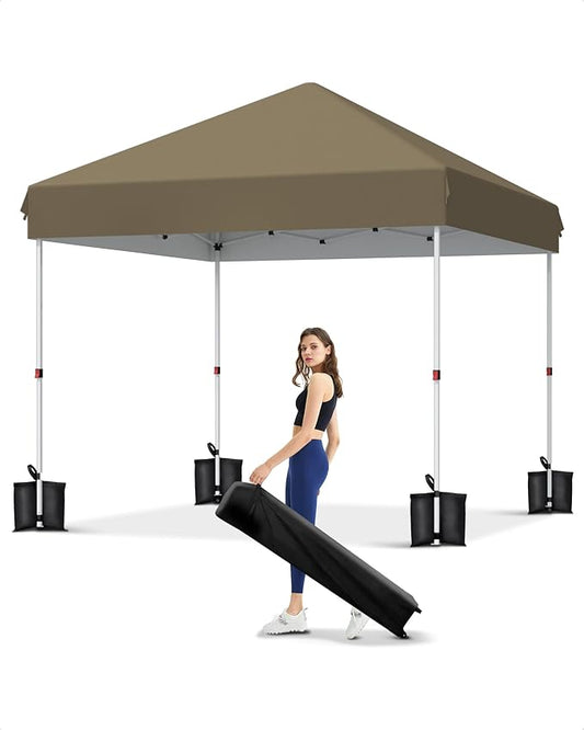 10x10 Pop Up Canopy, Beach Tent with One Push Setup,Outdoor Sun Shade for Events, Parties, Camping,UPF 50+ All Weather Waterproof, Commercial Gazebo with Weight Bags & Wheeled Carry Bag