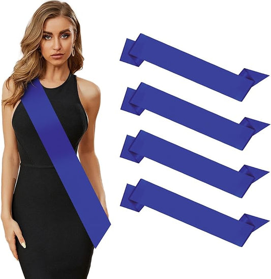 4Pcs Dark Blue Blank Sashes DIY Sash Prom Queen Homecoming Pageant Senior Wreath Birthday Boy Satin Sash For Graduation Halloween Bachelorette Party, Hen Party Dark Blue Sashes Make Your Own