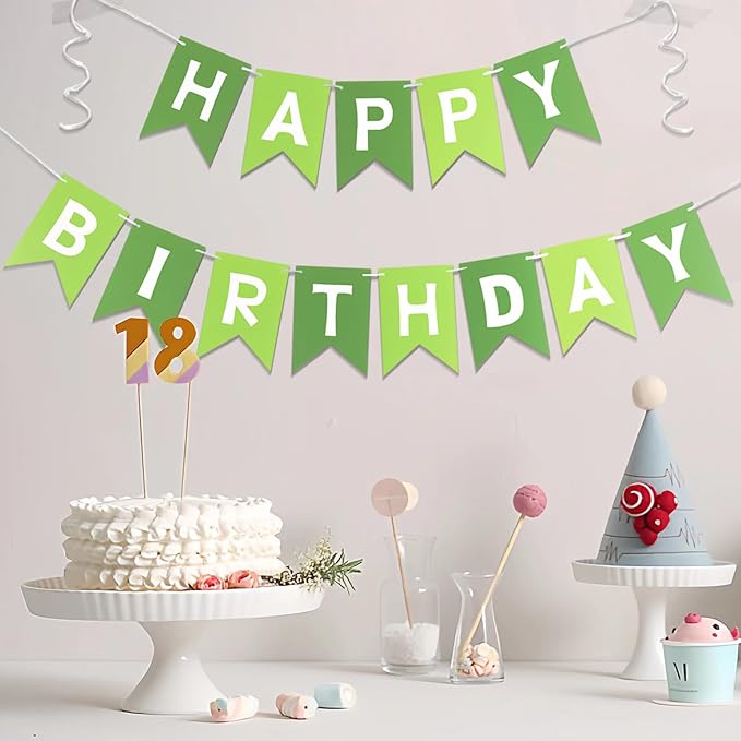 Happy Birthday Banner-Birthday Flag Bunting for Birthday Party Backdrop Decor, Happy Birthday Sign Party Supplies for Girls Boys Kids and Women Hanging Decorations (Green)