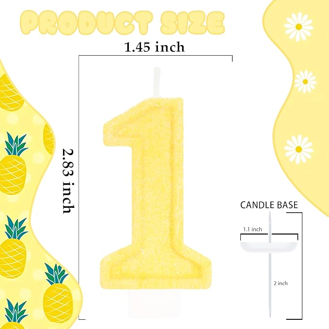 Yellow Birthday Candles for Boys Girls - Number 1 Candle Cake Topper for Yellow Party Decorations Sunflower Birthday Decorations