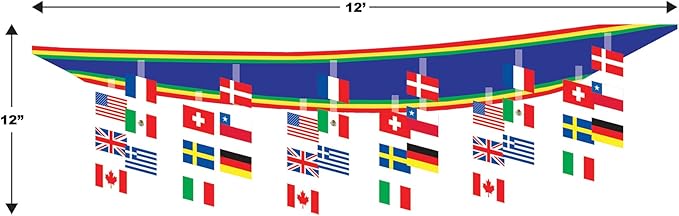 Beistle International Flag Ceiling Décor, Hanging Banner with World Flags, Global Party Decorations for Cultural Events Multicultural Festivals and International Celebrations, 12” x 12’