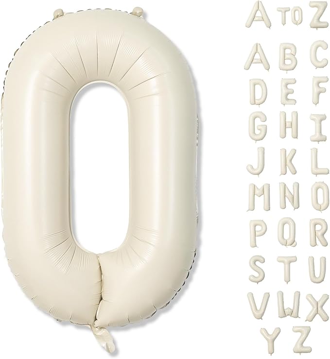 Custom 40 Inch Giant Foil Letter Balloons for Women's Birthday Party - Cream White Beige O, Helium Self Inflating Mylar Alphabet