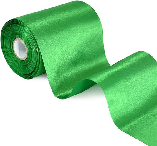 TONIFUL 4 Inch x 22 Yards Wide Green Satin Ribbon Solid Fabric Large Ribbon for Cutting Ceremony Kit Grand Opening Chair Sash Table Car Bows Gift Wrapping Wedding Party Decoration Christmas