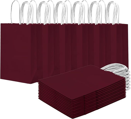 qiqee 24PCS Small Gift Bag with Handles Bulk 8.3"x6"x3" Gift Bags Coffee Bags Multiple Uses (Small Size)