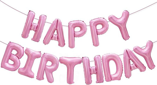 Pink Happy Birthday Balloon Banner Decorations 16 inch for Women Girls Party