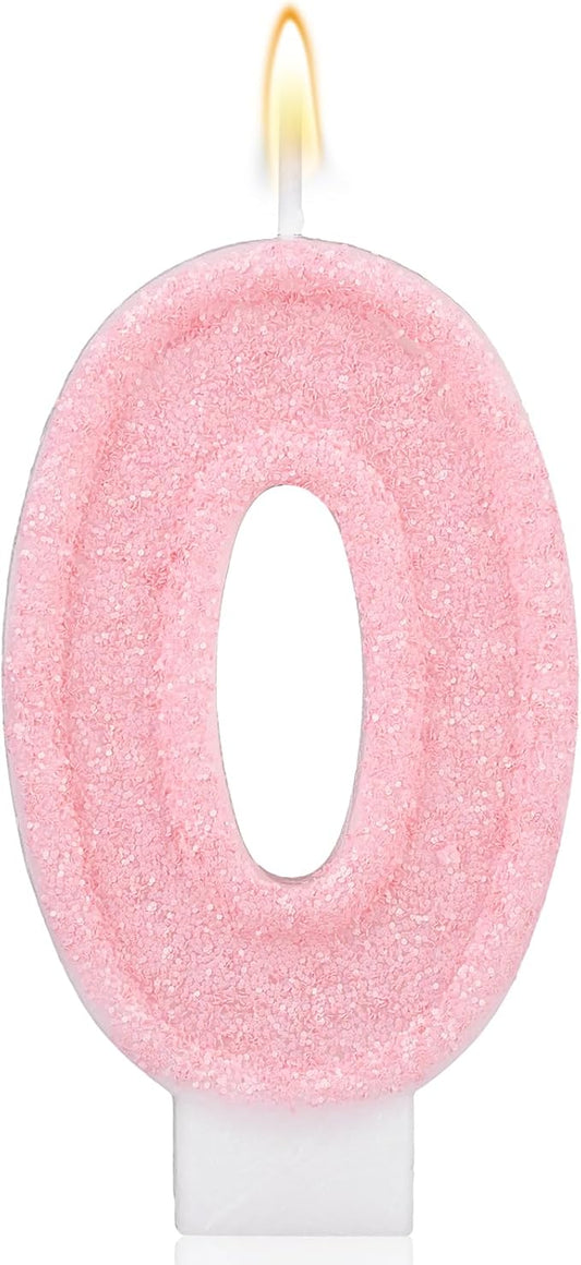 Pink Number Birthday Candles, Romantic Cake Glitter Pink Number Candles Anniversary Cake Topper Decoration Cute Birthday Party Supplies for Wedding Anniversary Celebration Supplies (0)