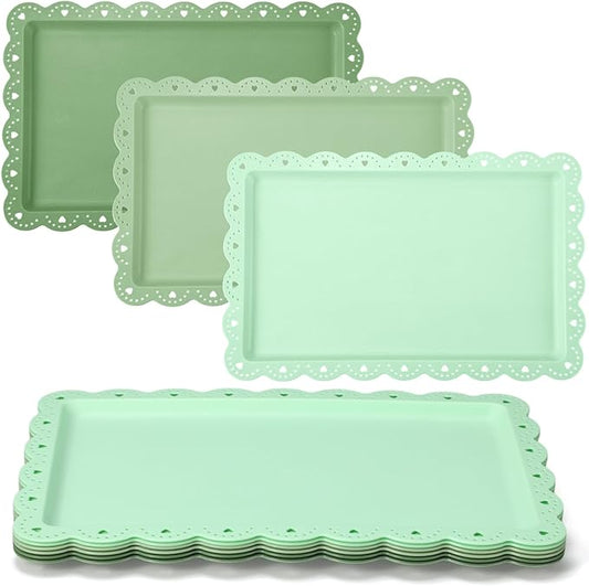 6 Pcs Green Serving Trays Plastic Platters Dessert Cupcake Holder Party Supplies 14.4 x 9.3 Inches Rectangular Cookie Snack Display Tray for Wedding Restaurant