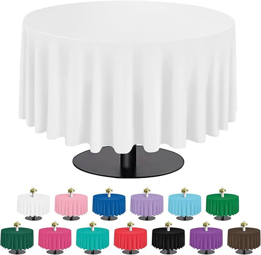 tujol White 6 Pack Plastic Table Cloth 84", Disposable Round Tablecloth Table Cover, Plastic Tablecloths for Parties