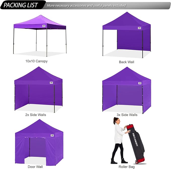 ABCCANOPY Heavy Duty Easy Pop up Canopy Tent with Sidewalls 10x10, Purple