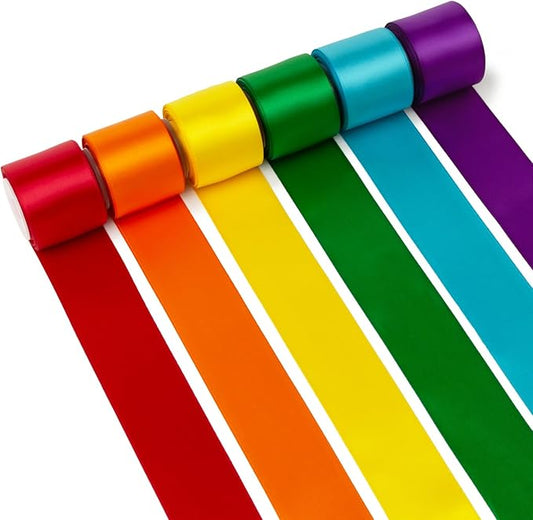 Rainbow Ribbon 1-1/2 Inch Wide Assorted Bulk Pack Colorful Double Faced Satin Ribbon Set for Crafts, Gift Wrapping, Easter, Baby Shower, Birthday, Fiesta Party, Wedding Decor, Hair Bows - 30Yds