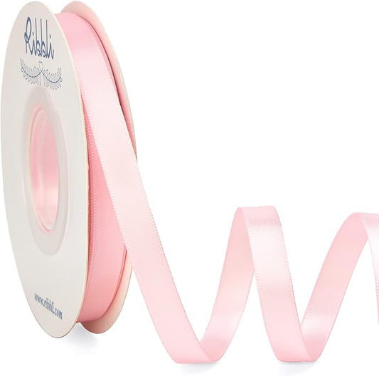 Ribbli Double Faced Light Pink Satin Ribbon,3/8” x Continuous 25 Yards,Use for Bows Bouquet,Gift Wrapping,Floral Arrangement