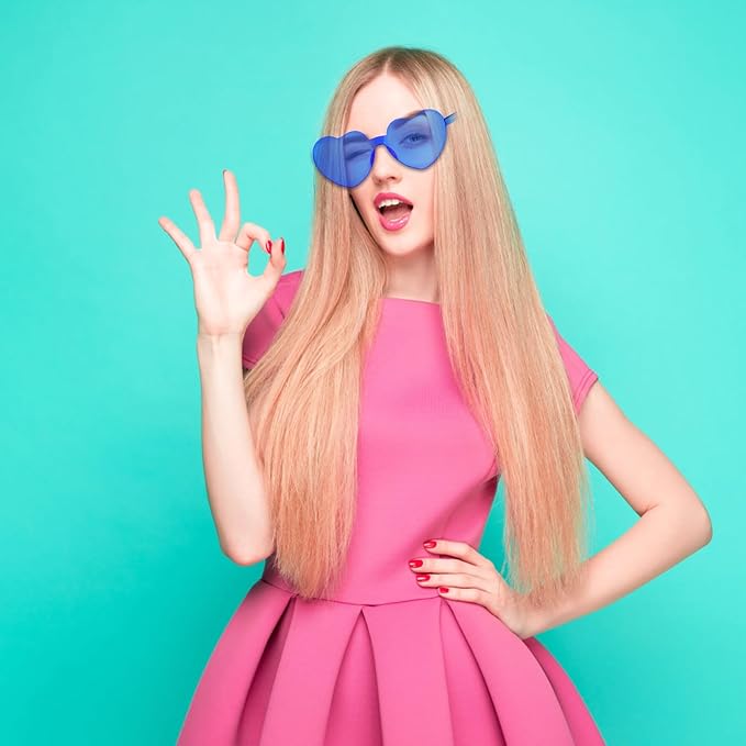 NACHLYNN 24 Pairs Blue Heart Sunglasses for Women Rimless Heart Shaped Sunglasses Candy Color Heart Glasses for Party Favors
