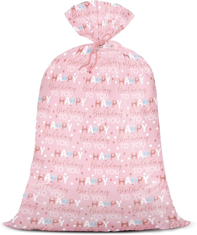 WRAPAHOLIC 56" Extra Large Birthday Plastic Gift Bag - Pink Sweet Blessings Jumbo Bike Bag Gift Wrap for Women Girls Birthday, Baby Shower, Wedding, Bridal Shower - 56" H x 36" W