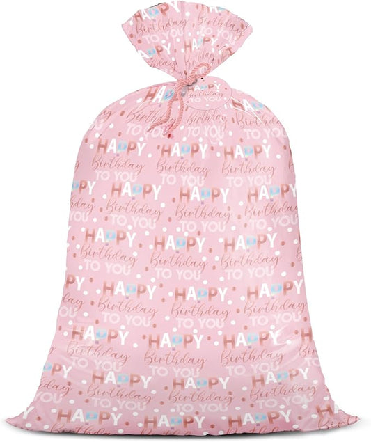 WRAPAHOLIC 56" Extra Large Birthday Plastic Gift Bag - Pink Sweet Blessings Jumbo Bike Bag Gift Wrap for Women Girls Birthday, Baby Shower, Wedding, Bridal Shower - 56" H x 36" W