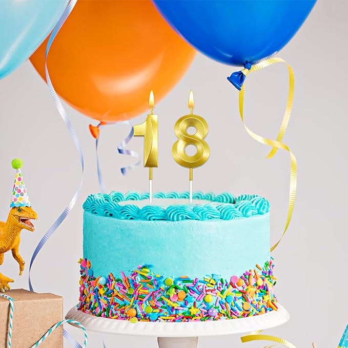 18th Birthday Candles 18 Candles for 18th or 81st Birthday Decorations for Boys18th Cake Topper Gold Candles Number 1 and 8 Anniversary Grad (18 Gold)