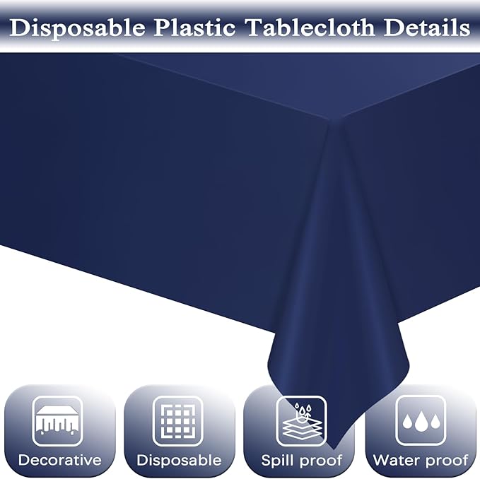 WNINK 6 Pack Navy Blue Tablecloths Dark Blue Rectangle Disposable Plastic Table Cloths 54" x 108" for Birthday, Retirement, Bridal Shower, Wedding, BBQ, Picnic Parties