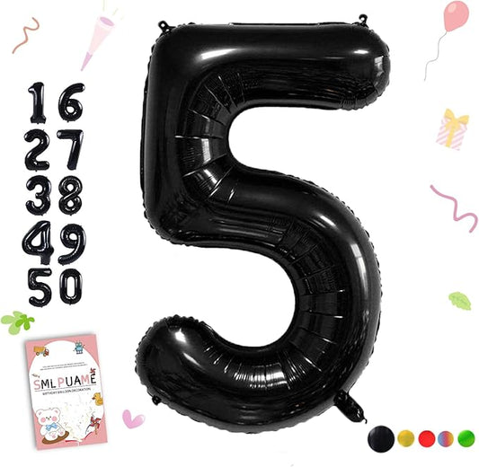 40 inch Number Balloon 0-9 Black Large Number 5 Balloons,Digital Balloons for Birthday Party Celebration Decorations Supplies, Helium Foil Number Balloons for Wedding Anniversary