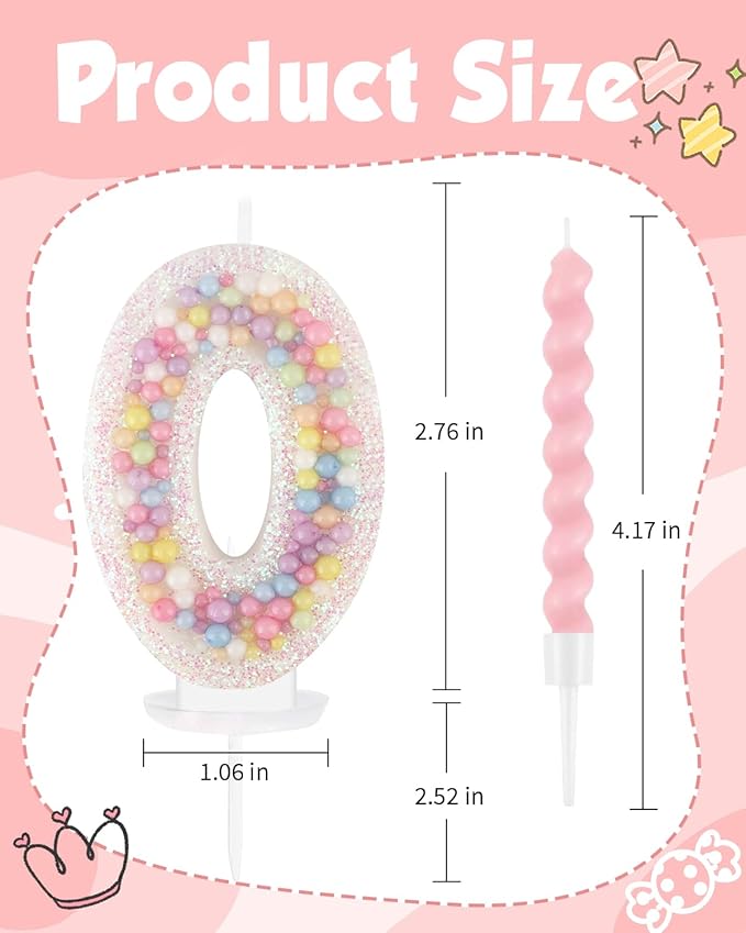 Birthday Candles for Cake, Pink Number Candles, Cake Candles with Greeting Card for Birthday Party Wedding Anniversary Celebrations（0 Candle,White Number Macaron）