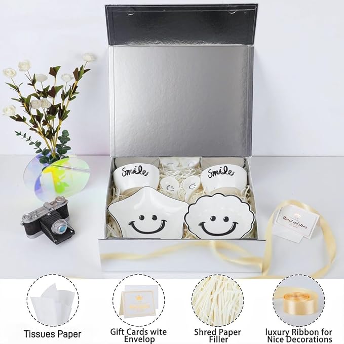 UoeRing 6 Pack Silver Gift Box Large 13.5x11.8x4.7 inch Luxury Bridesmaid Proposal Box for Presents with Magnetic Closure Lid Collapsible,Contains Card, Ribbon, Tissue Paper,Shredded Paper Filler
