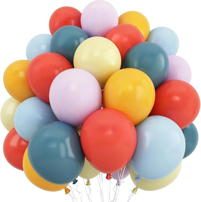 Boho Rainbow Balloon, Retro Dusty Baby Blue Orange Dark Light Yellow Pastel Lavendar Mutilcolor Balloon Assorted Colorful Muted Balloons for Kids Birthday Baby Shower Summer Safari Party Decorations