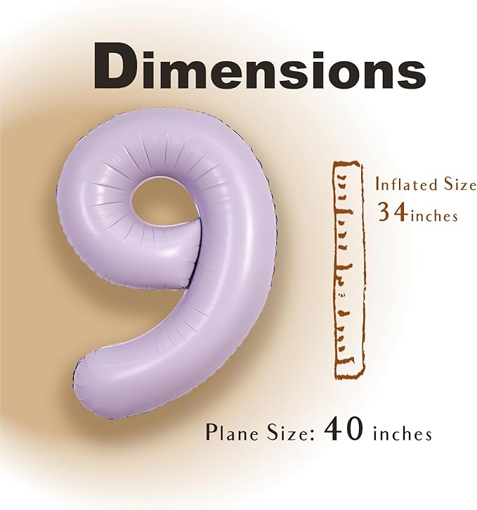 SUWEN 40 Inch Light Purple Large 9 Balloon Number Big Foil Helium Lavender Number Balloons Huge Mylar 0-9 Giant Jumbo Happy 9th Birthday Party Anniversary Decorations