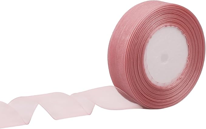 1 Inch 50 Yards Sheer Organza Ribbon Chiffon Ribbon for Gift Wrapping Wedding Bouquet Crafts (Dusty Rose)