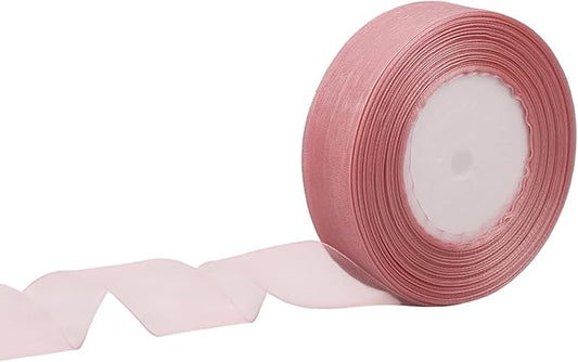 1 Inch 50 Yards Sheer Organza Ribbon Chiffon Ribbon for Gift Wrapping Wedding Bouquet Crafts (Dusty Rose)