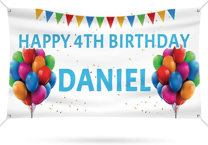 Happy Birthday Banner Personalized Name Photo Age Custom Signs - Birthday Party Decoration 4'x2'