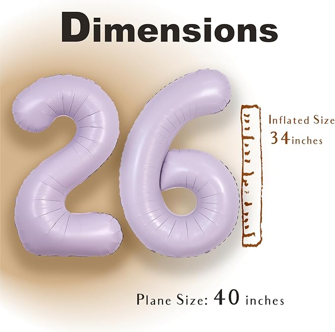 SUWEN 40 Inch Light Purple Large 26 Balloon Number Big Foil Helium Lavender Number Balloons Huge Mylar 0-9 Giant Jumbo Happy 26th Birthday Party Anniversary Decorations