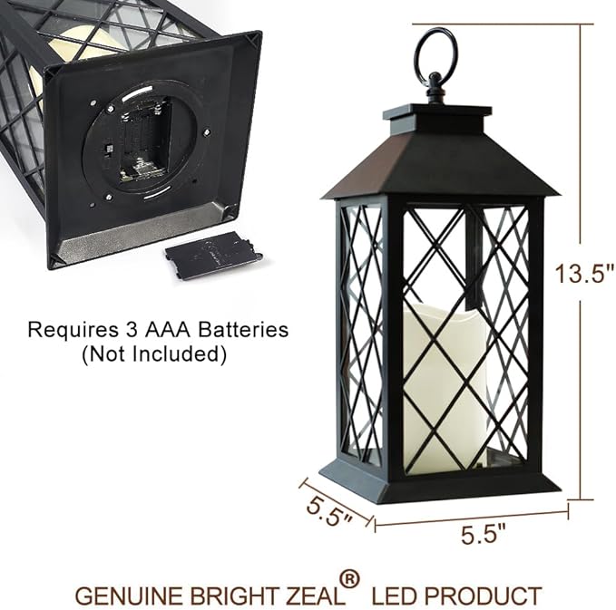 2-Pack 13.5" Candle Lanterns Outdoor Waterproof Decorative Lights with Timer Remote - Decorative Indoor LED Lanterns Battery Operated - Cool White Vintage Lantern Outdoor