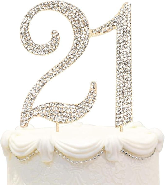 Bling Crystal Rhinestone 21 Birthday Cake Topper - Best Keepsake | 21st Party Decorations Gold
