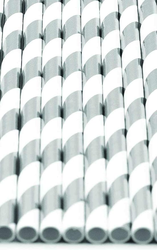 Pack of 300 Silver Foil Swirls Biodegradable 4-Ply Paper Drinking Straws (Compostable, Non-toxic, BPA-free)