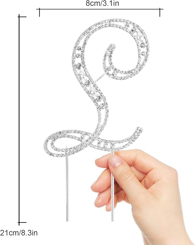 LINGPAR Letter L Cake Topper Rhinestone Crystal Silver Letter for Wedding or Anniversary Birthday Party Decoration Supplies