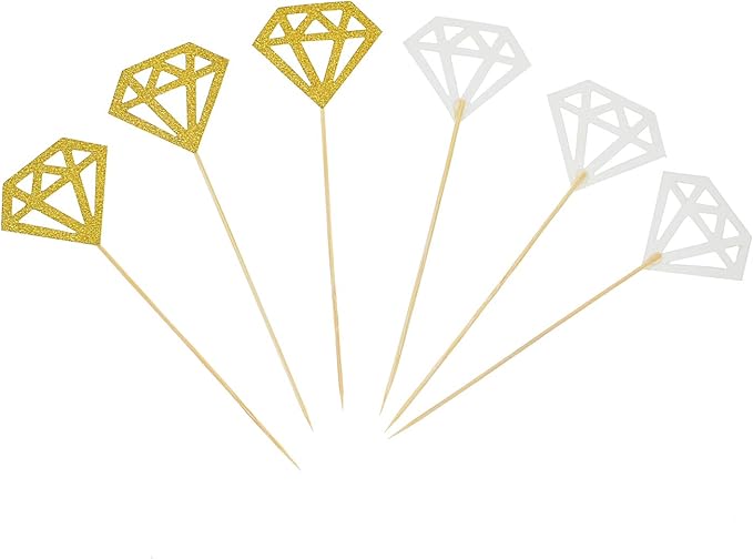50 Pack Cupcake Toppers Golden Glitter Diamond Cakes Toppers Cupcake Decor Party Cake Decoration Supplies