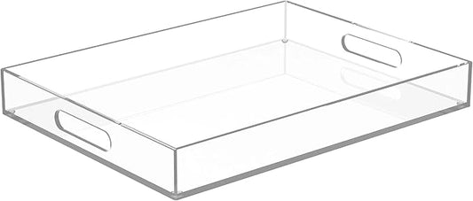 ATZYmolin 16"x12" Large Acrylic Serving Tray Decorative Ottoman Coffee Table Vanity Tray Tea Fruit Platter Snack Appetizer Dessert Drink with Handles for Bar Kitchen Party, Clear