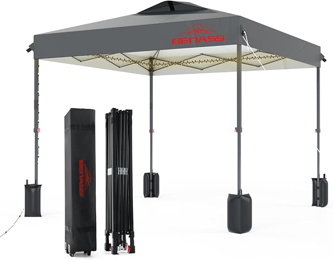 10x10 Pop Up Canopy, Easy Up Canopy Tent, Heavy Duty Tents for Parties, One Person Set Up Event Tent, Light Gray