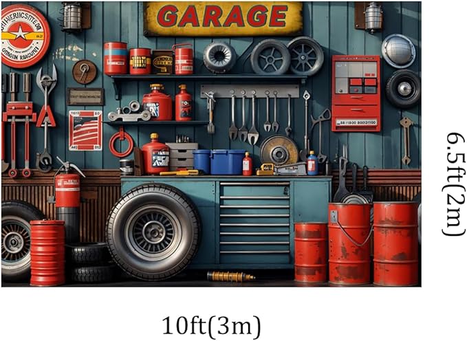 Kate 10x6.5ft Dad's Garage Decoration Photography Backdrops Vintage Automotive Parts Repair Shop Photo Background Children Baby Shower Backdrop