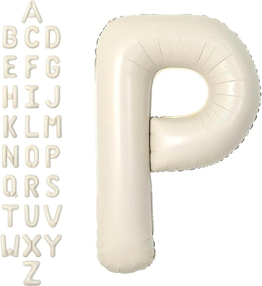 SUWEN 40 Inch Cream Large P Letter Balloons Big Foil Helium Letter Balloons A-Z Jumbo Mylar Happy Birthday Party Decorations for Girl Anniversary Party Supplies