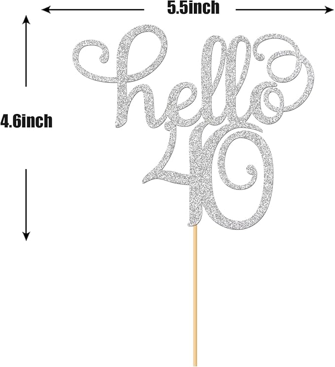 Sliver Glitter Hello 40 Cake Topper - Cheers to 40th Years - 40 and Fabulous Cake Topper - 40th Birthday/Wedding Anniversary Party Sign Decorations