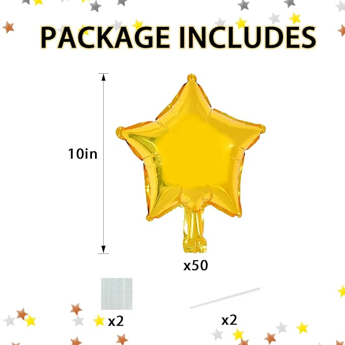 TONIFUL Gold Foil Star Balloons 50Pcs 10 Inch Gold Star Shape Balloons Star Helium Mylar Balloons for Birthday Wedding Baby Shower Anniversary Engagement Party Decorations Supplies