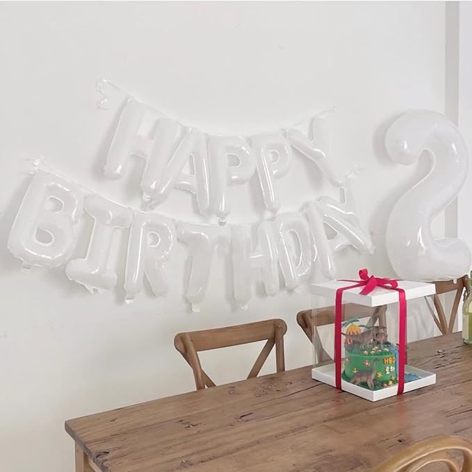 CANREVEL Happy Birthday Banner 13pcs 16 Inch Mylar Foil Letters Balloons Birthday Party Decorations for Kids and Adults - 3D White