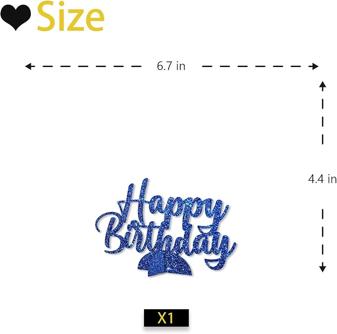Happy Birthday Table Centerpiece, Dark Blue Glitter Birthday Party Paper Free Standing for Women Men, HBD Script Table Centerpiece for Bday Party Supplies