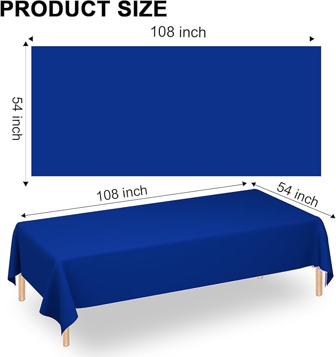 WNINK 4 Pack Royal Blue Tablecloths Disposable Table Covers 54" x 108" Table Cloths for BBQ Birthday Picnic Bridal Shower Wedding Plastic Table Cloths for Parties Fits 6 to 8 Foot Rectangle Tables