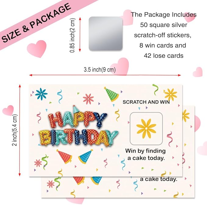 50 Pcs Happy Birthday Scratch off Game Cards, Colorful Balloons Scratch Cards for Birthday Party, Lottery Group Games Activity, Birth Day Raffle Tickets, Party Supplies
