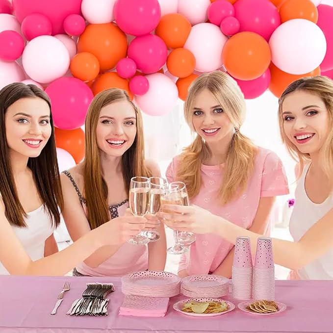 Pink Orange Balloon Garland Arch Kit, Rose Red, Light Pink and Orange Balloons Birthday Balloon for Wedding Bridal Shower Bachelorette Birthday Graduation Party Decorations