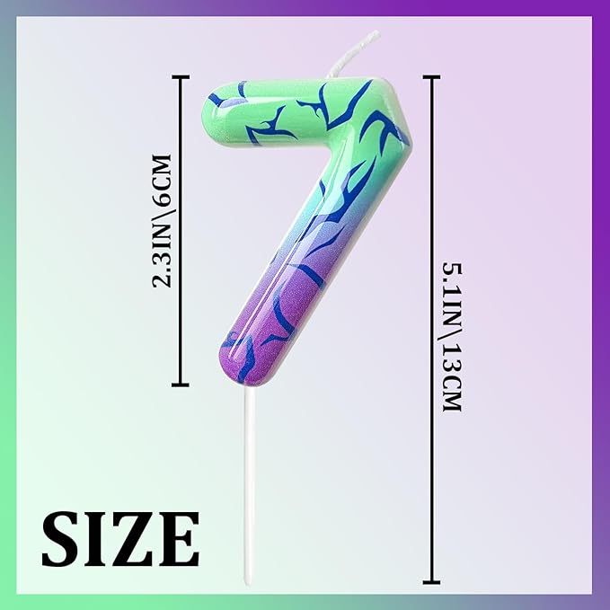 Number 7 Birthday Candle for Cake – Purple Green Gradient Number Candle with Mystic Rune Pattern, Decorative Cake Topper for Anniversary & Celebration