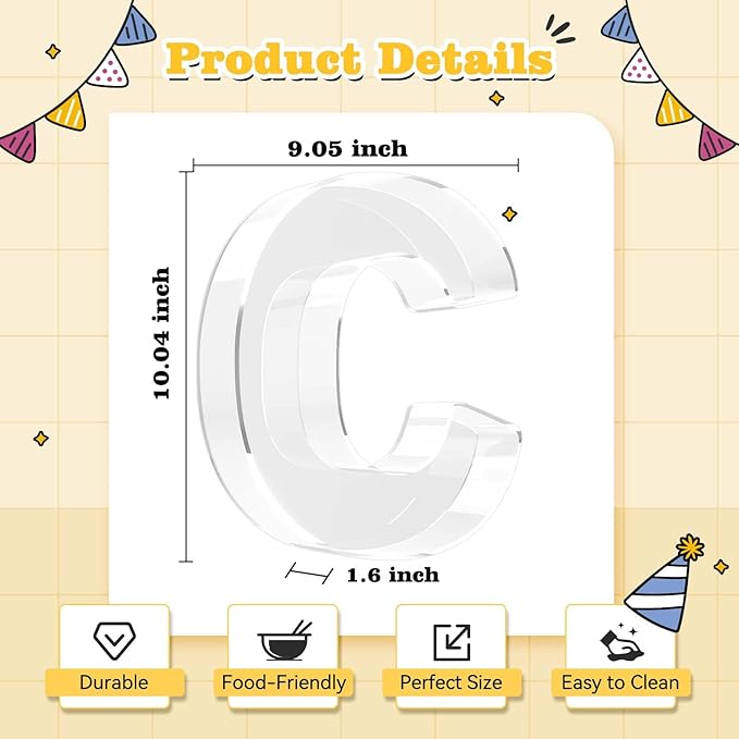 Ledido 10’’ Acrylic Letter Charcuterie Board Box, Reusable Fillable Serving Tray for Candy Cake Fruit Snack, Easy-Clean Acrylic Charcuterie Tray for Birthday Anniversary Party Decorations, Letter C