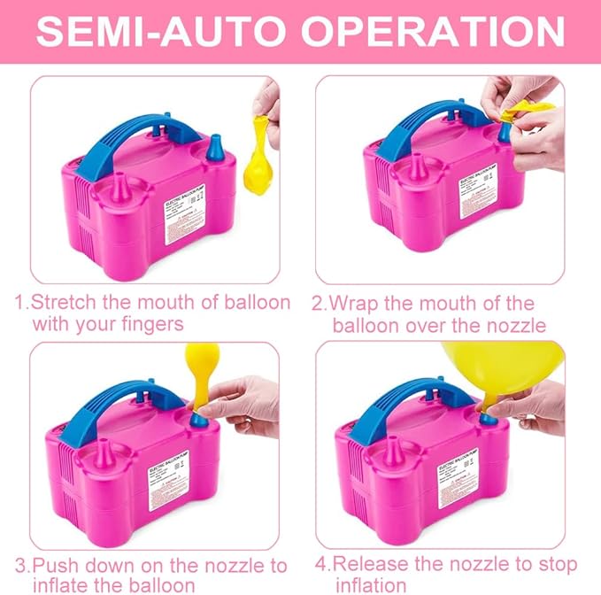 Balloon Pump Electric, 110V-120V Portable Dual Nozzle Balloon Blower with Tying Tools, Clips, Strips, Glues, Ribbons for Birthday Party Wedding Decorations