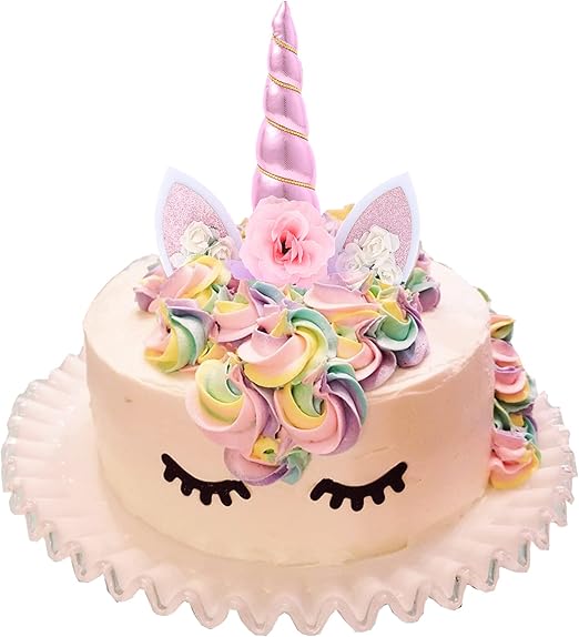 Unicorn Cake Topper Birthday Party Supplies Cute Handmade Cake Decoration Pink Unicorns Horn Cake Topper Decorations for Girls First Birthday Cake Accessories with Eyelashes, 5.8 Inch